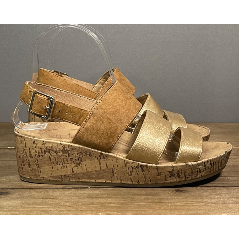 LifeStride Women's Wynonna Wedge Sandals Size 8 Gold Brown Strappy Slingback